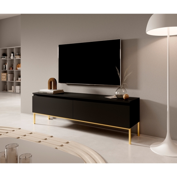Mobile TV Da Terra 150 Cm 2 Ante Nero Piedini Oro Lume