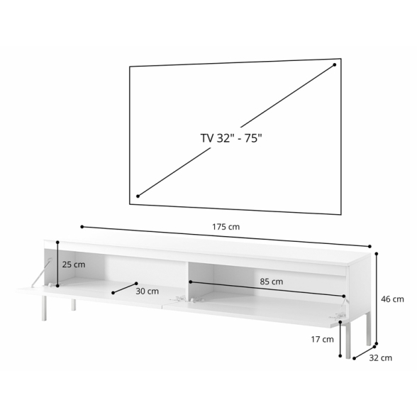 Mobile TV Da Terra 175 Cm 2 Ante Bianco Piedini Oro Lume