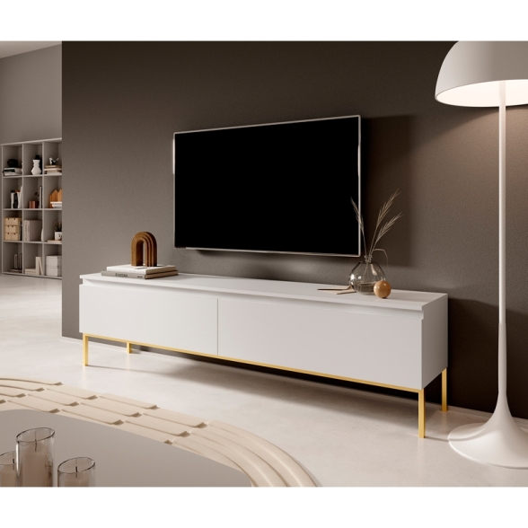 Mobile TV Da Terra 175 Cm 2 Ante Bianco Piedini Oro Lume