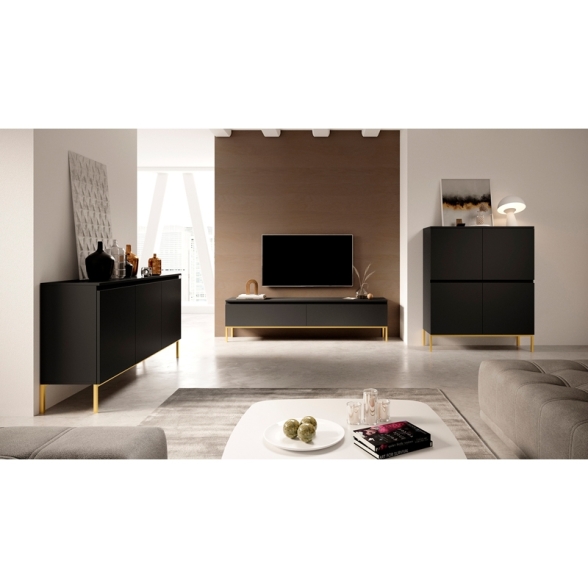 Mobile TV Da Terra 175 Cm 2 Ante Nero Piedini Oro Lume