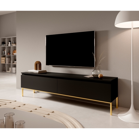 Mobile TV Da Terra 175 Cm 2 Ante Nero Piedini Oro Lume