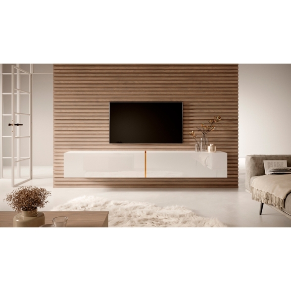Mobile TV Sospeso 200 Cm 2 Ante Bianco Lucido E Oro Echo