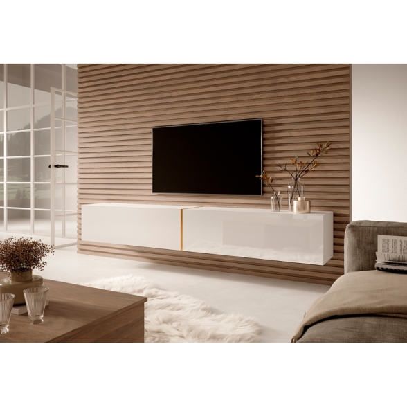 Mobile TV Sospeso 200 Cm 2 Ante Bianco Lucido E Oro Echo