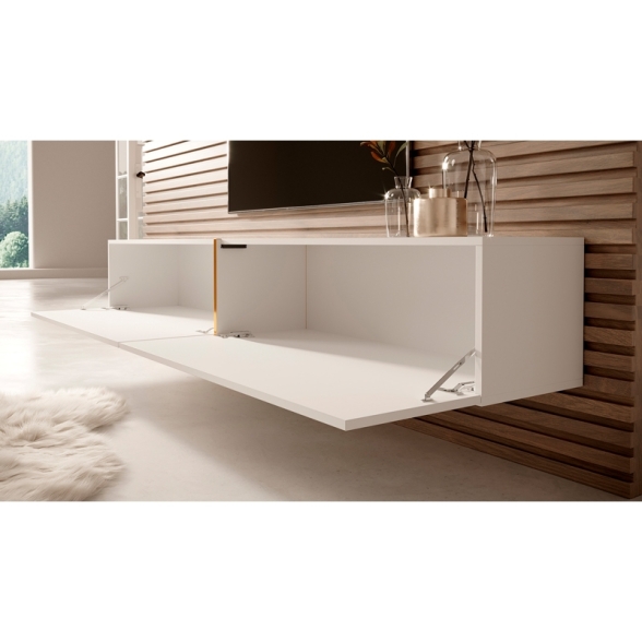Mobile TV Sospeso 200 Cm 2 Ante Bianco Lucido E Oro Echo