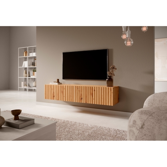 Mobile TV Sospeso Listellato 140 Cm 2 Ante Rovere Astra