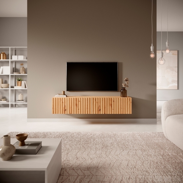 Mobile TV Sospeso Listellato 140 Cm 2 Ante Rovere Astra