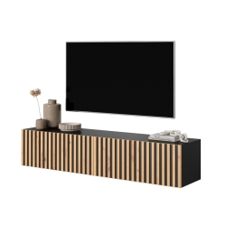Mobile TV Sospeso Listellato 140 Cm Nero E Rovere Astra