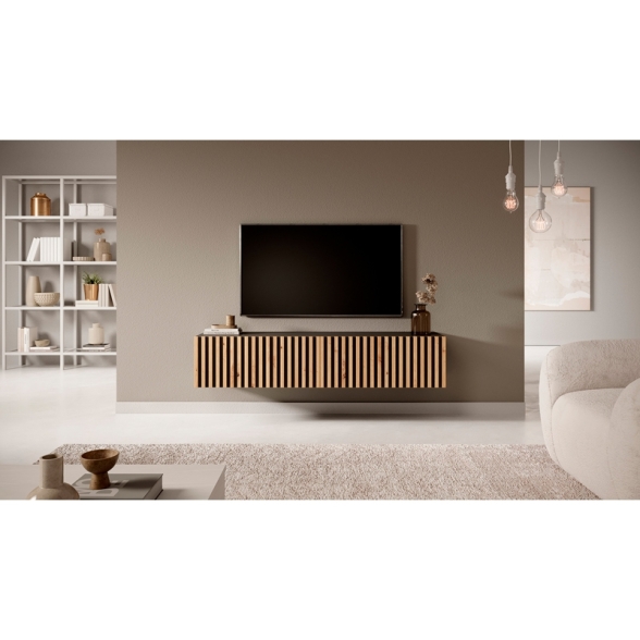 Mobile TV Sospeso Listellato 140 Cm Nero E Rovere Astra