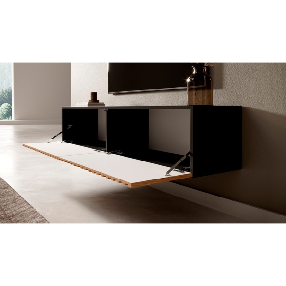 Mobile TV Sospeso Listellato 140 Cm Nero E Rovere Astra