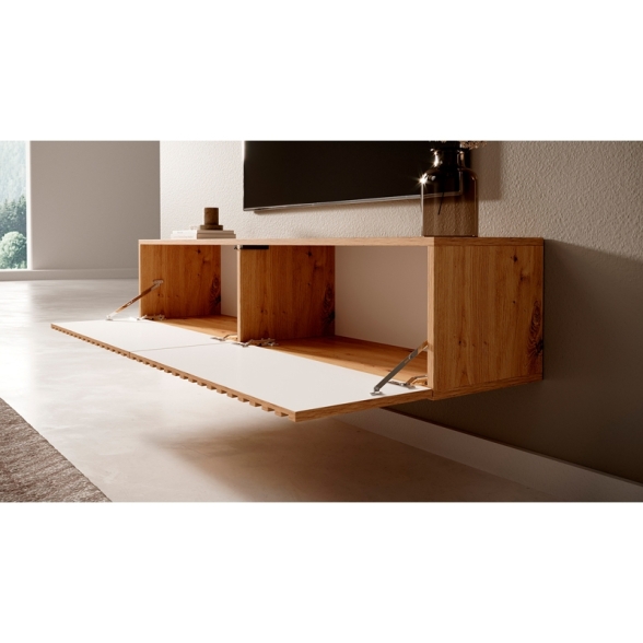 Mobile TV Sospeso Listellato 140 Cm Rovere E Nero Astra