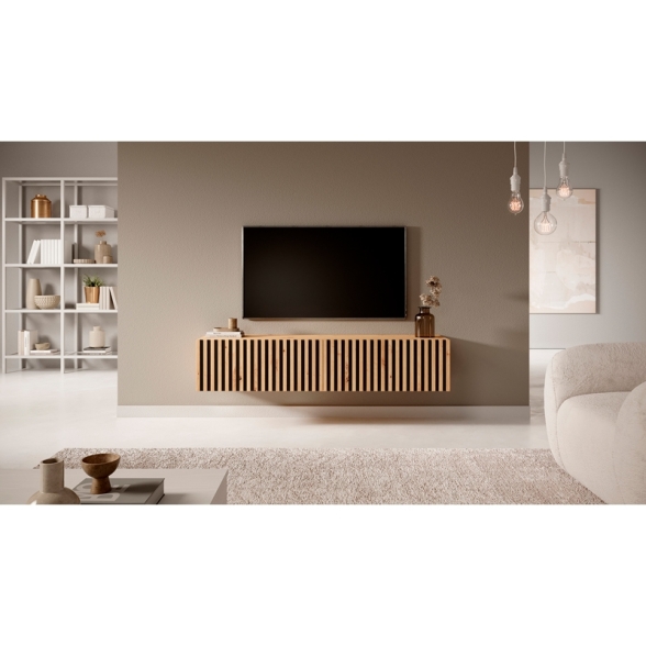 Mobile TV Sospeso Listellato 140 Cm Rovere E Nero Astra