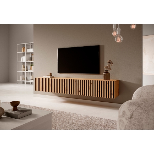 Mobile TV Sospeso Listellato 175 Cm Rovere E Nero Astra