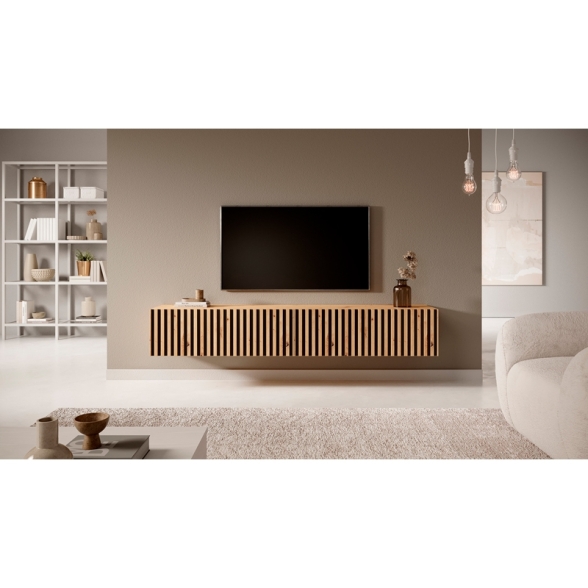 Mobile TV Sospeso Listellato 175 Cm Rovere E Nero Astra