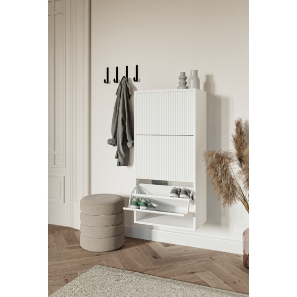 Scarpiera Sospesa Cannettata 3 Ante 50x30x103 Bianco Bali