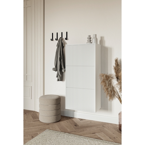 Scarpiera Sospesa Cannettata 3 Ante 50x30x103 Bianco Bali