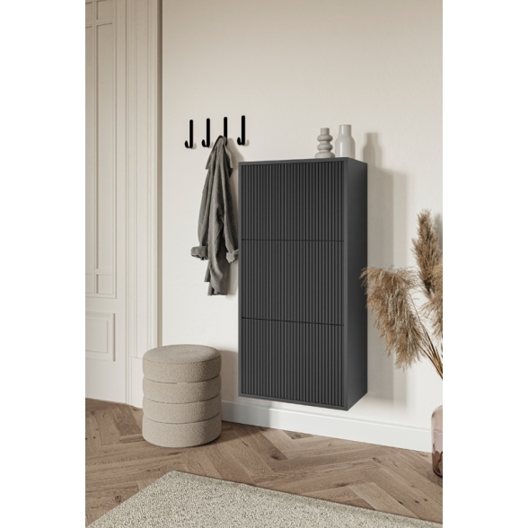 Scarpiera Sospesa Cannettata 3 Ante 50x30x103 Nero Bali