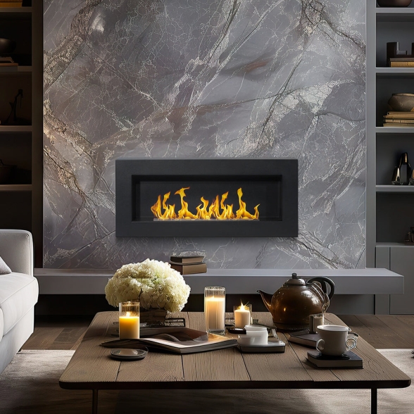 Camino a bioetanolo a parete Siena Nero 90x12x40 Divina Fire
