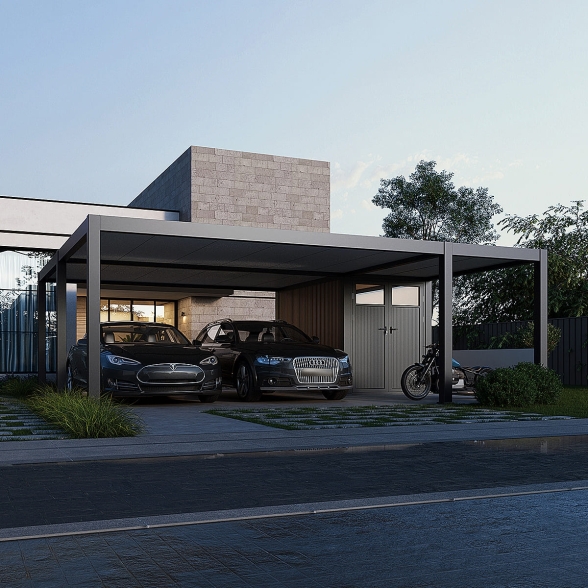 Carport Doppio Autoportante Ombréa 7x5M Antracite + Casetta