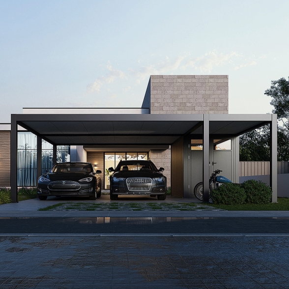 Carport Doppio Autoportante Ombréa 7x5M Antracite + Casetta