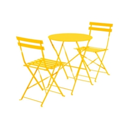 Set Bistrot Tavolo Tondo 60 Cm Con 2 Sedie Pieghevoli Acciaio Giallo