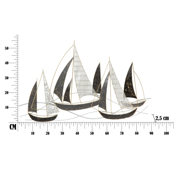 Pannello decorativo in ferro con trama barche 91x2,5x55,9 cm Veliero