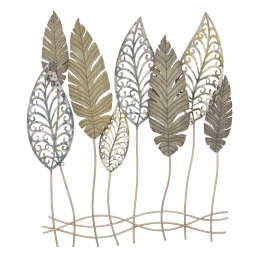 Pannello Decorativo In Ferro E Legno Foglie 75x2,5x87 Cm Oro E Argento Ver.C