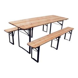Set Birreria Pieghevole 220x80 Cm Tavolo E Panche In Legno 3 Gambe
