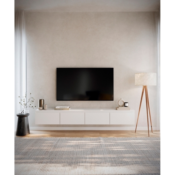 Mobile TV Sospeso 200 cm 4 Ante A Ribalta Bianco Opaco Lume