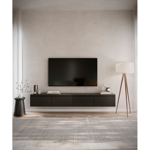 Mobile TV Sospeso 200 cm 4 Ante A Ribalta Nero Opaco Lume