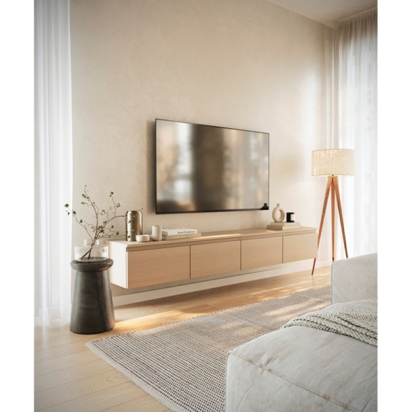 Mobile TV Sospeso 200 cm 4 Ante A Ribalta Rovere Lindberg Lume