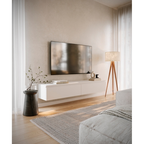 Mobile TV Sospeso 175 cm 2 Ante A Ribalta Bianco Opaco Lume