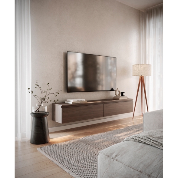 Mobile TV Sospeso 175 cm 2 Ante A Ribalta Noce Scuro Lume