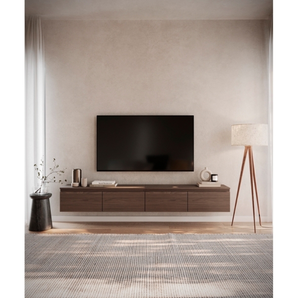 Mobile TV Sospeso 200 cm 4 Ante A Ribalta Noce Scuro Lume