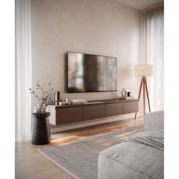 Mobile TV Sospeso 200 cm 4 Ante A Ribalta Noce Scuro Lume