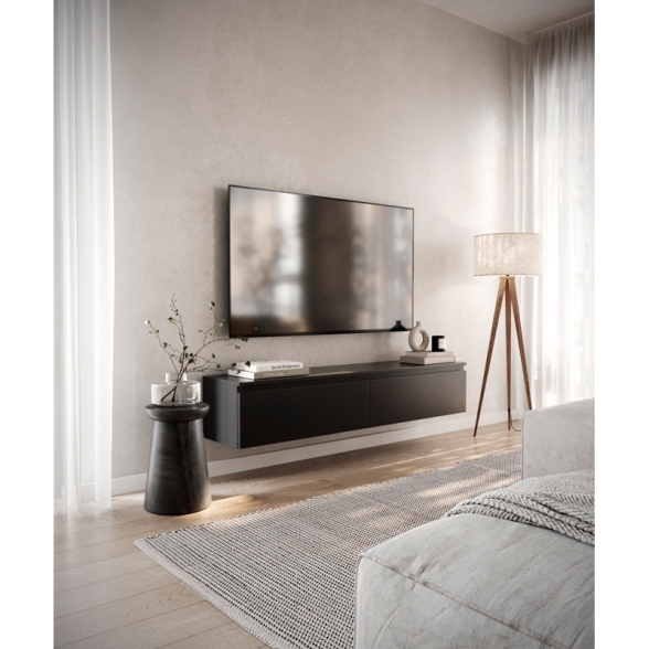 Mobile TV Sospeso 150 cm 2 Ante A Ribalta Nero Opaco Lume
