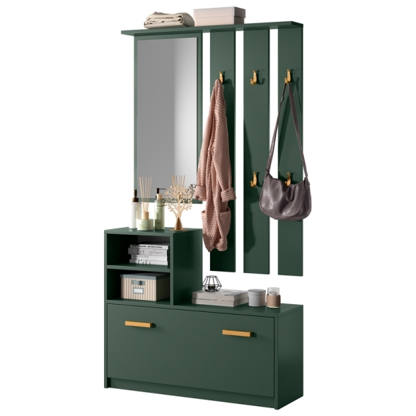 Mobile Da Ingresso  Con Scarpiera Appendiabiti E Specchio Lind Verde