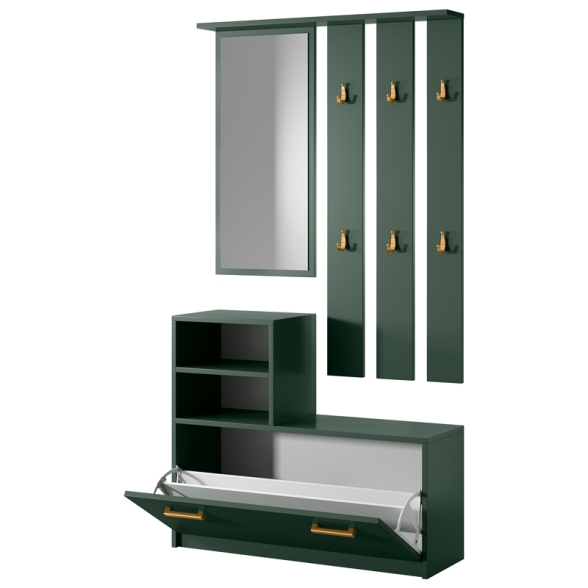 Mobile Da Ingresso  Con Scarpiera Appendiabiti E Specchio Lind Verde
