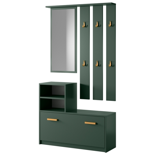Mobile Da Ingresso  Con Scarpiera Appendiabiti E Specchio Lind Verde