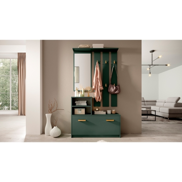 Mobile Da Ingresso  Con Scarpiera Appendiabiti E Specchio Lind Verde