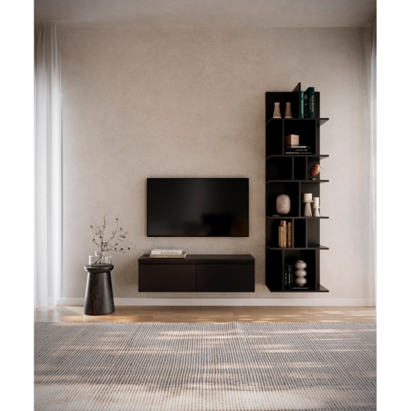 Mobile TV Sospeso 100 cm 2 Ante A Ribalta Nero Opaco Lume