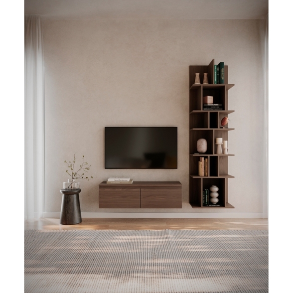 Mobile TV Sospeso 100 cm 2 Ante A Ribalta Noce Scuro Lume