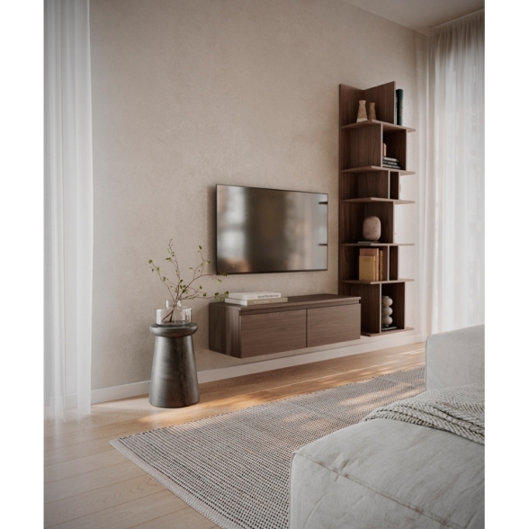Mobile TV Sospeso 100 cm 2 Ante A Ribalta Noce Scuro Lume