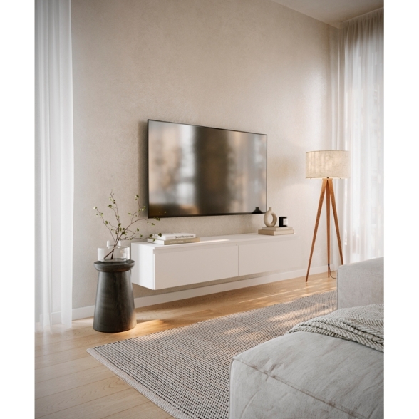 Mobile TV Sospeso 150 cm 2 Ante A Ribalta Bianco Opaco Lume