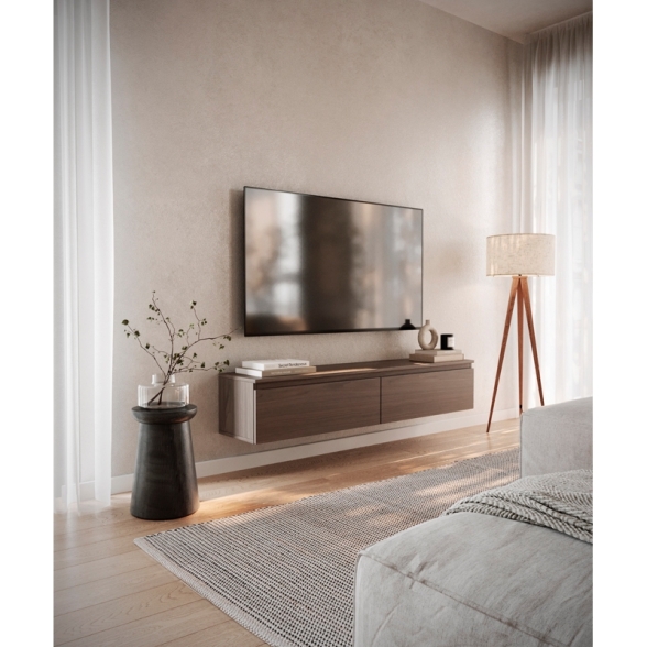 Mobile TV Sospeso 150 cm 2 Ante A Ribalta Noce Scuro Lume