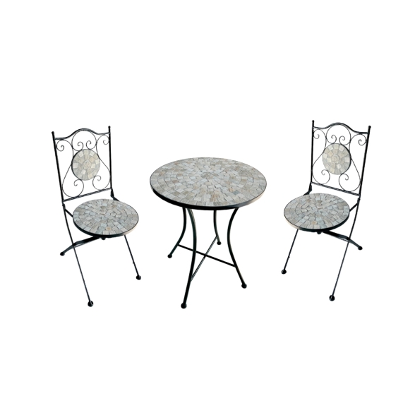 Set Bistrot Tavolo Mosaico Tondo 60 Cm Con 2 Sedie Pieghevoli Nizza