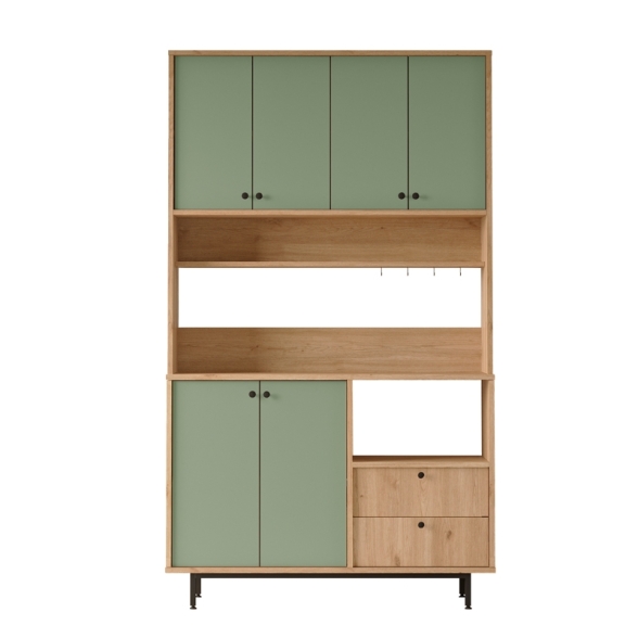 Mobile Cucina Dispensa Multiuso 120x36x205 Claudia Verde Salvia E Rovere