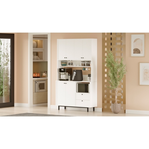 Mobile Cucina Dispensa Multiuso 120x36x205 Con Ante E Cassetti Claudia Bianco