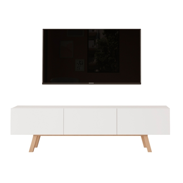 Mobile TV Da Terra A 3 Ante 180 Cm Con Piedini In Legno Nordik Bianco