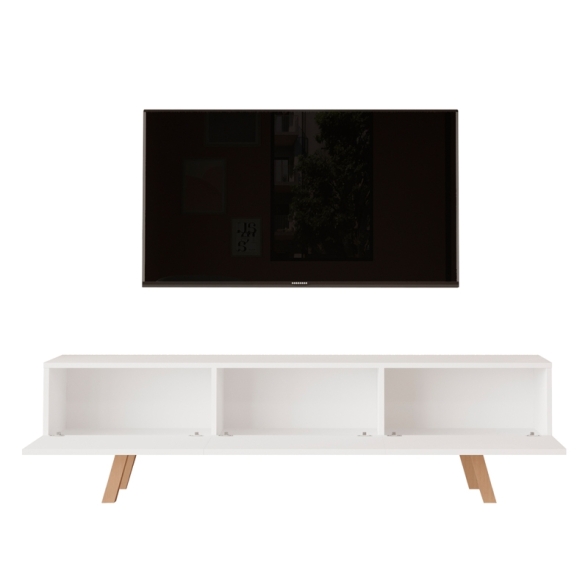 Mobile TV Da Terra A 3 Ante 180 Cm Con Piedini In Legno Nordik Bianco