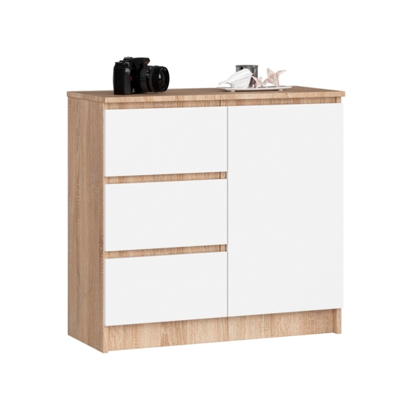 Cassettiera Credenza 80 Cm 3 Cassetti 1 Anta Artika Rovere E Bianco